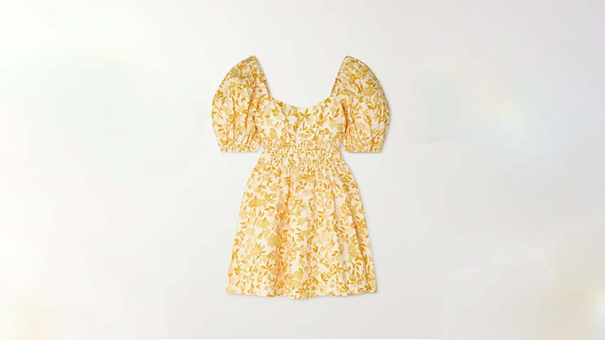 PEONY+ NET SUSTAIN smocked floral-print linen mini dress
